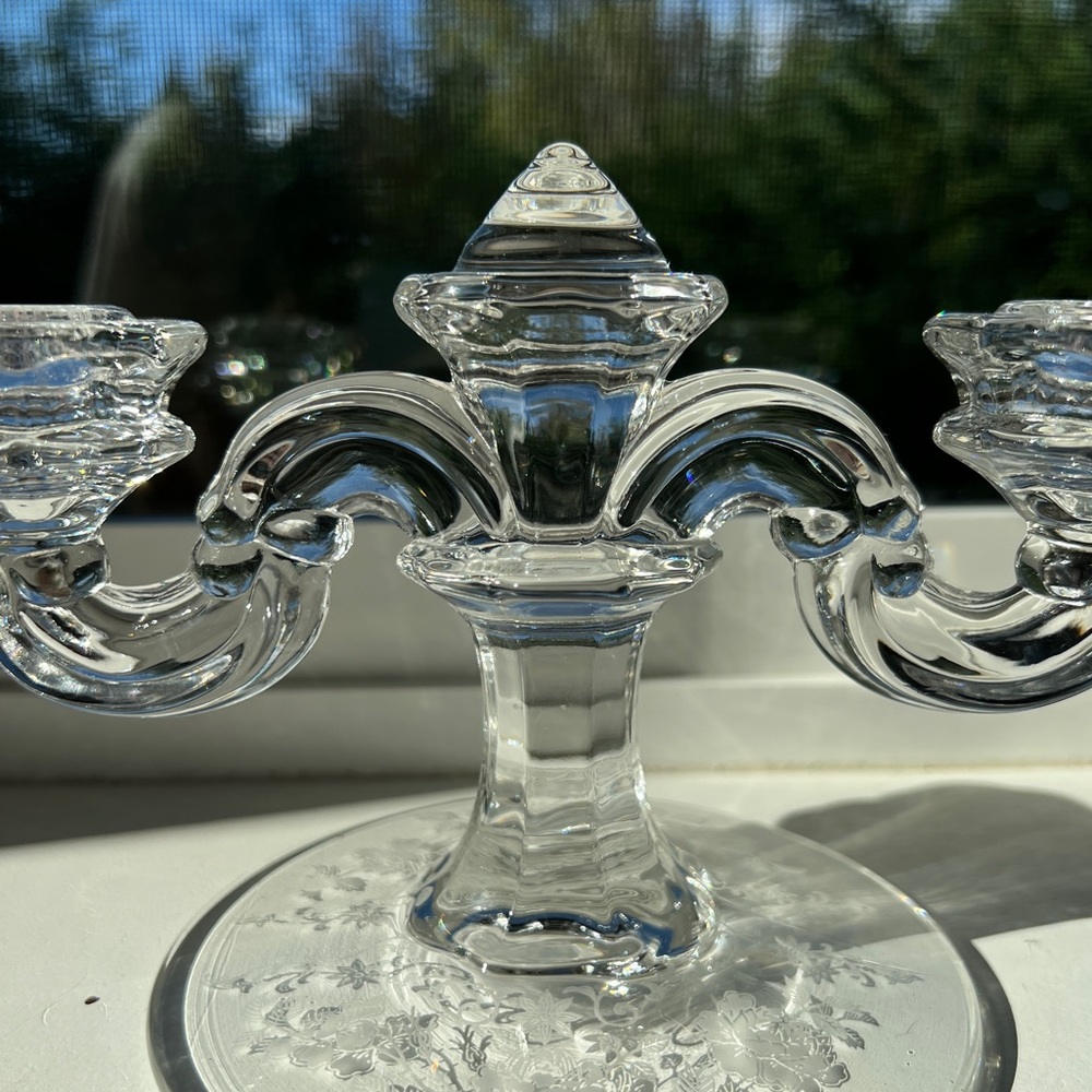 Vintage Fostoria Midnight Rose Etched Two Candlestick Candelabra Dome Center - Picture 4 of 16